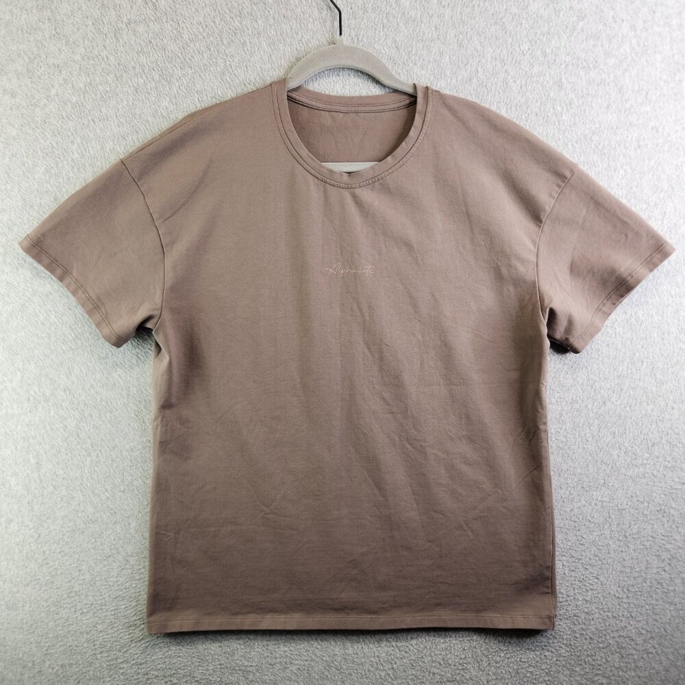 Alphalete Shirt Womens XL Brown Neutral Tee Unisex Mens M Logo Crewneck